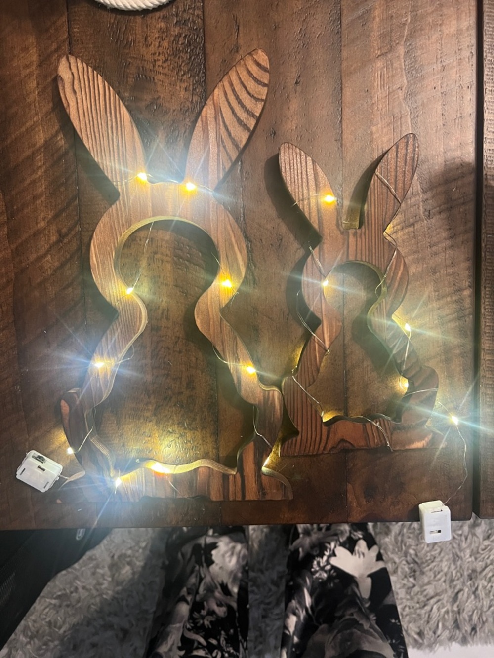Wood Bunny LED Wall Decor - Rustic Brown